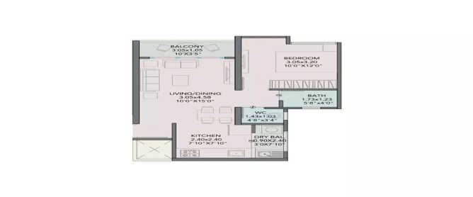 Kohinoor Sportsville Hinjewadi - Floor plan 1 BHK 422 Sq.ft