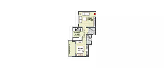 Kohinoor Luxuria Kalyan - Floor plan 1 BHK 380 Sq.ft
