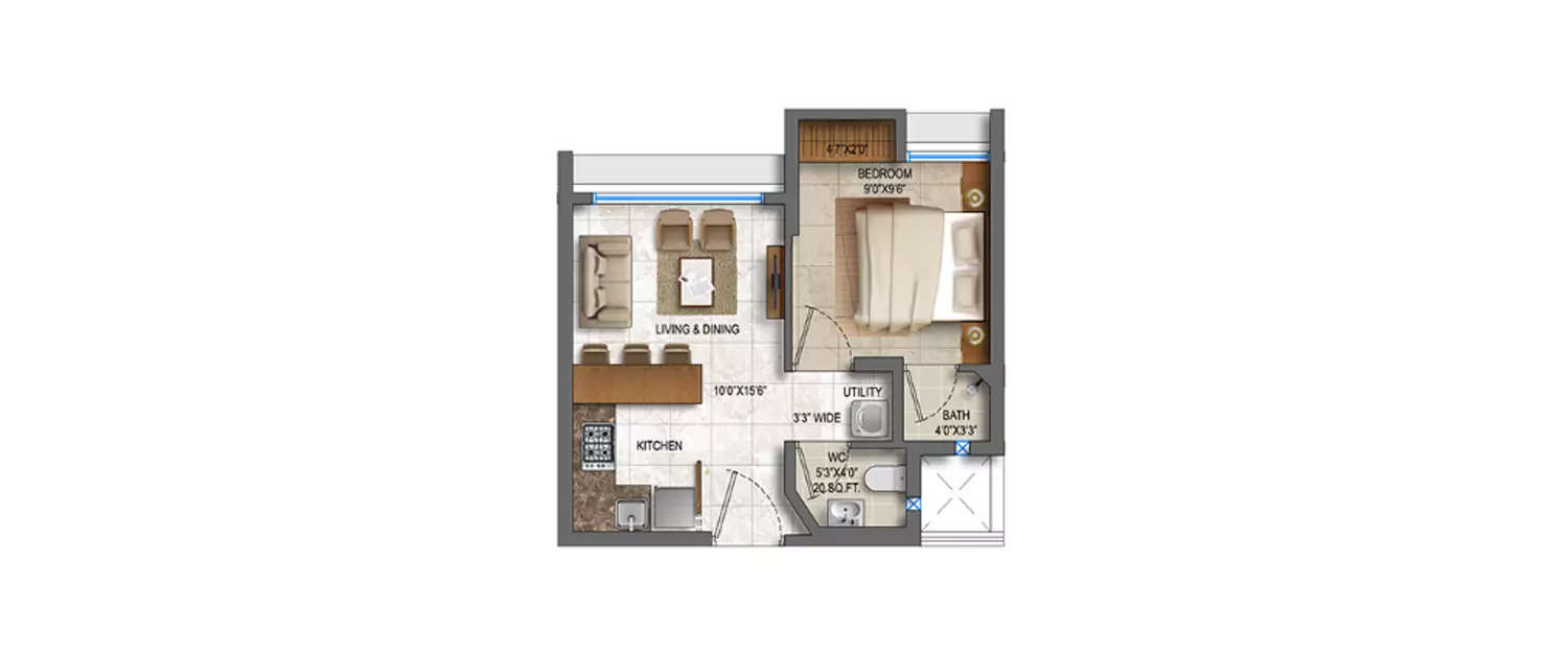 1 BHK Apartment 317 Sq.ft
