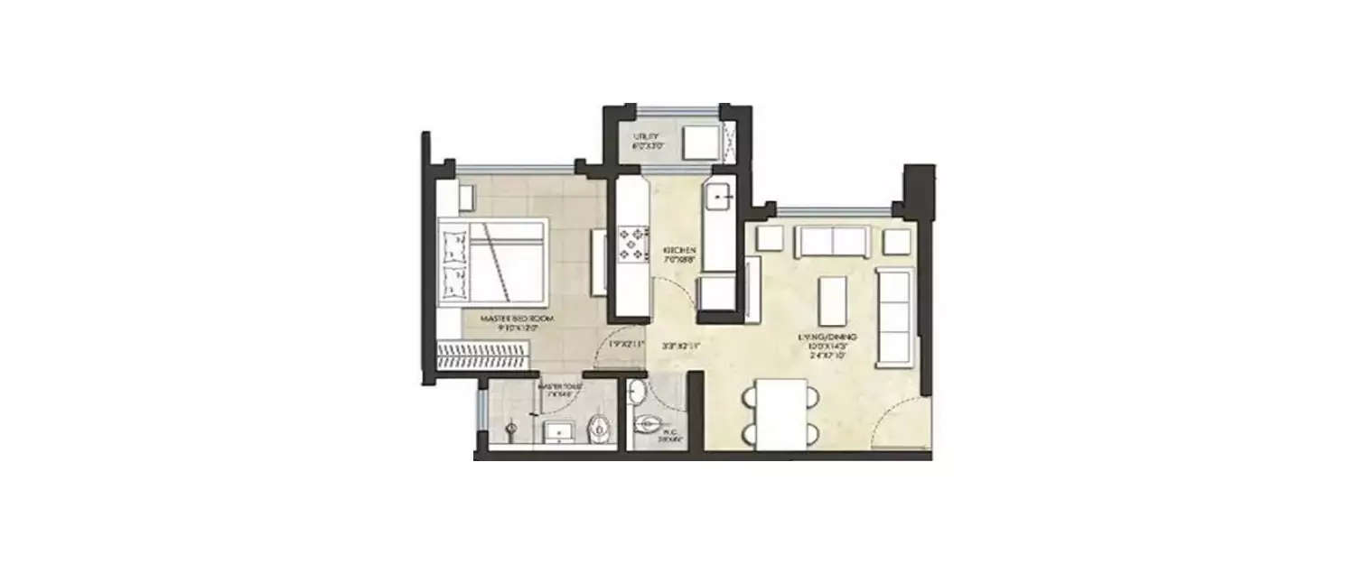 Floor plan for 1 BHK