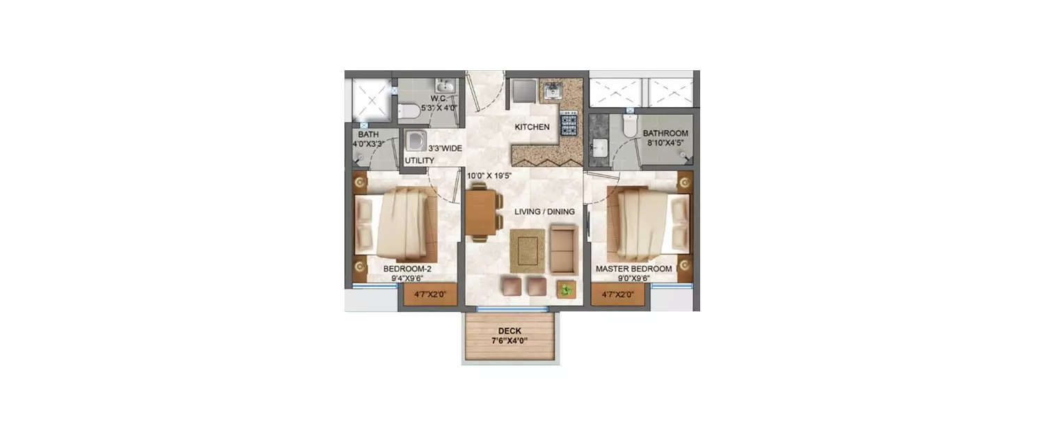 Floor plan for 2 BHK