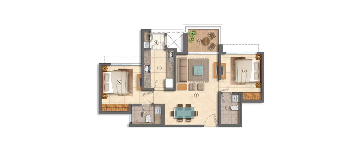 Floor plan for 2 BHK