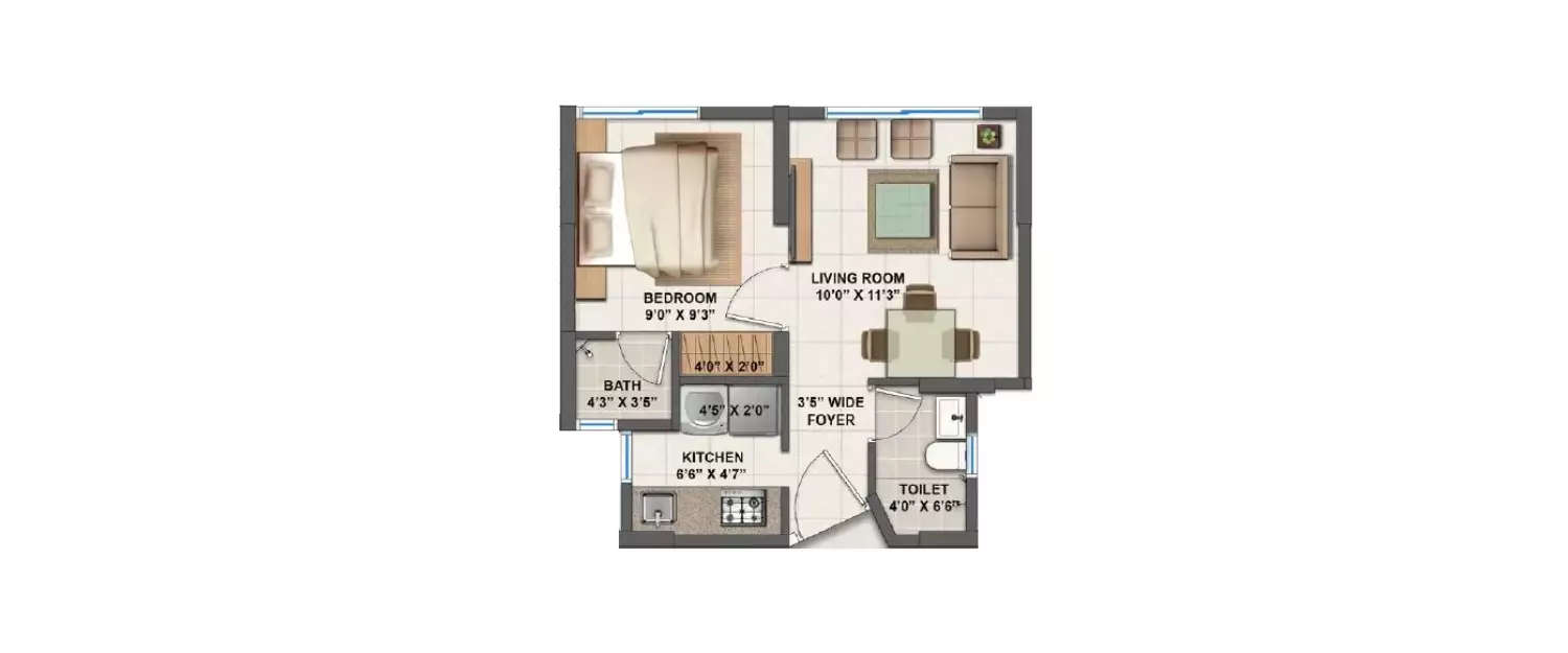 Floor plan for 1 BHK