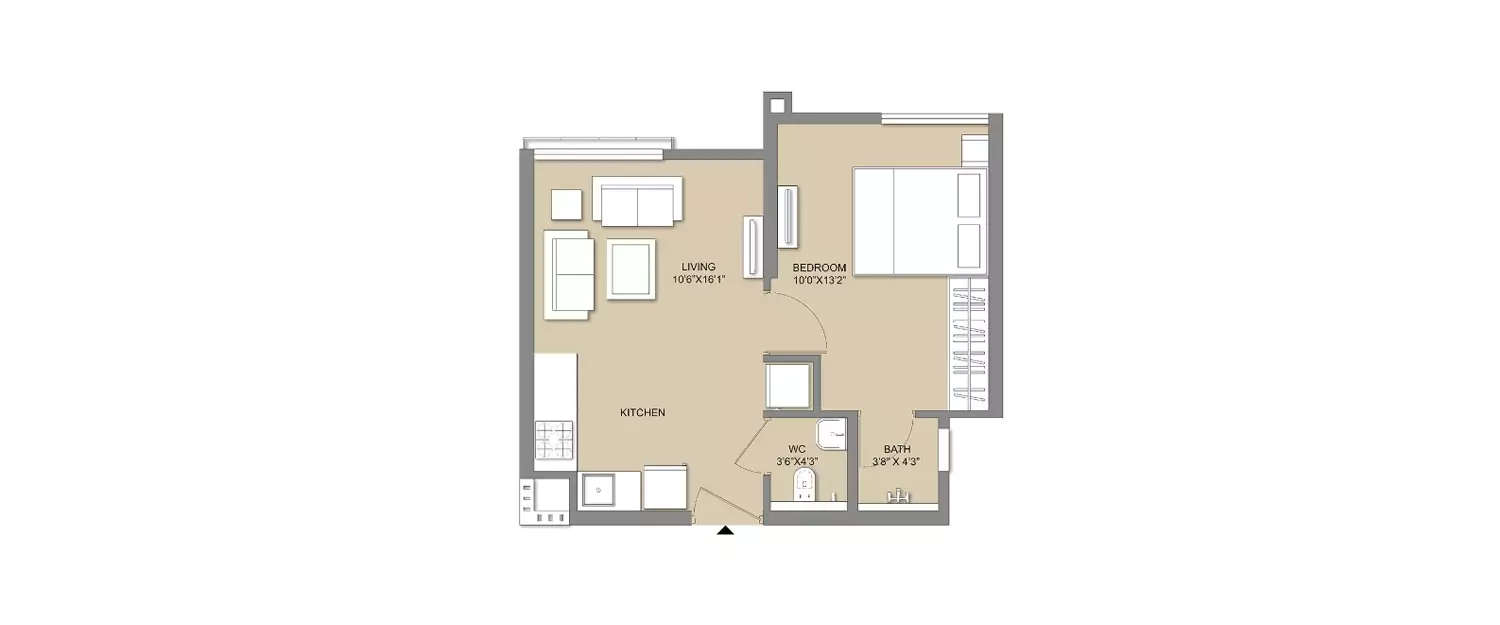 1 BHK Apartment 338 Sq.ft