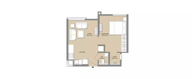 Lodha Rare Gem Majiwada - Floor plan 1 BHK 338 Sq.ft