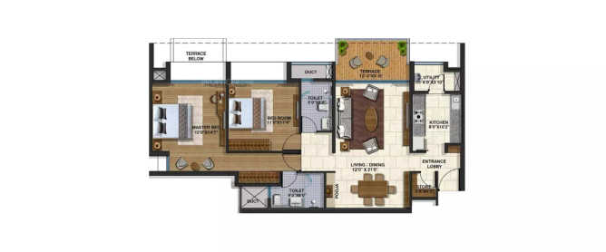 Lodha Riviera Gahunje - Floor plan 2 BHK 1323 Sq.ft