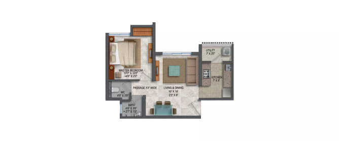 Lodha Smart Buy Dombivali - Floor plan 1 BHK 443 Sq.ft