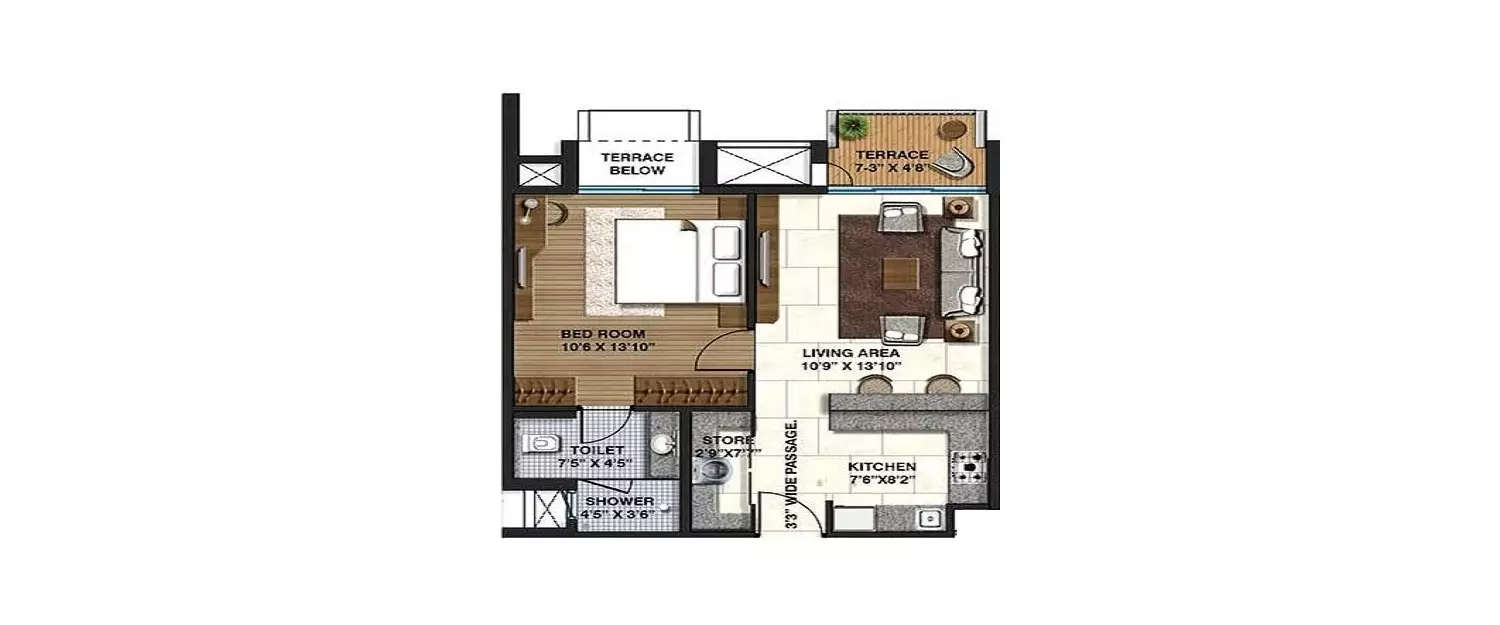 Floor plan for 1 BHK