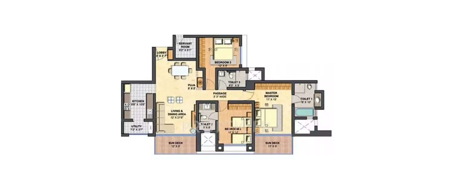 Floor plan for 3 BHK
