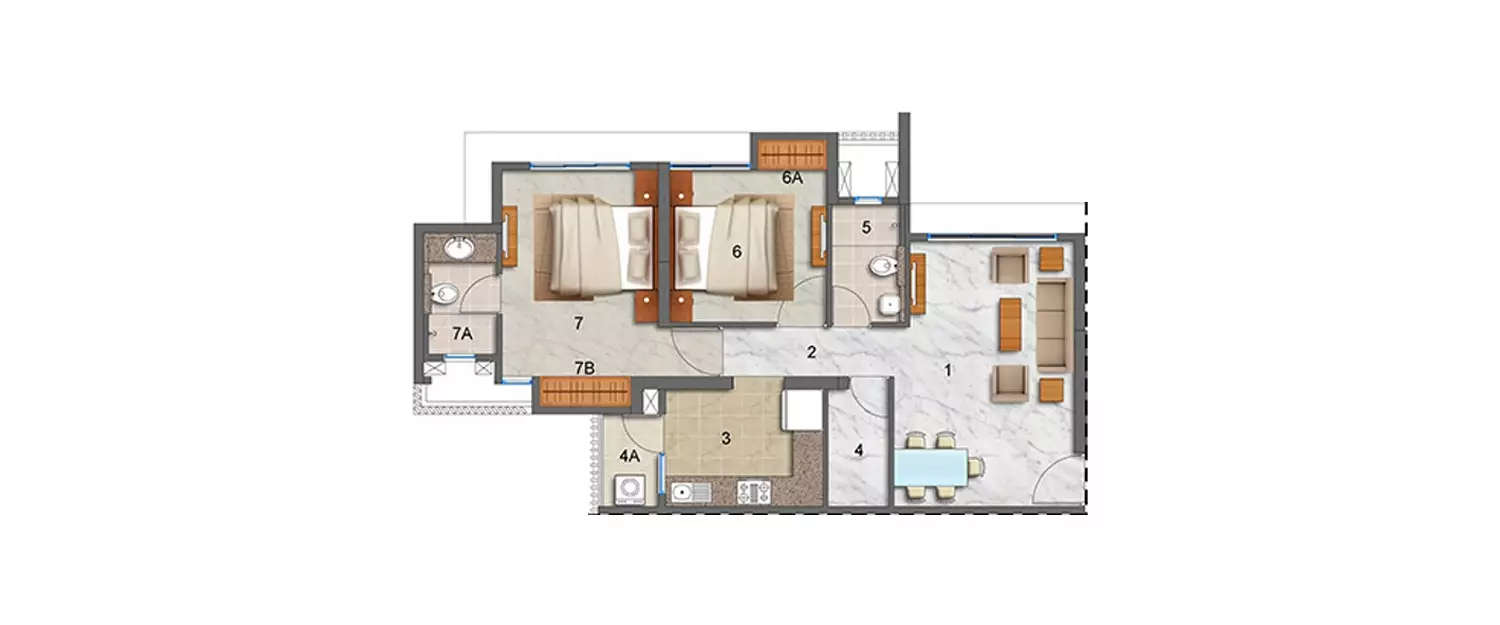 Floor plan for 2 BHK