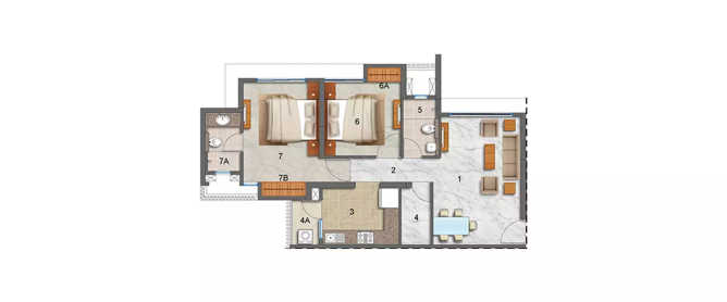 Lodha Luxuria Majiwada - Floor plan 2 BHK 1044 Sq.ft