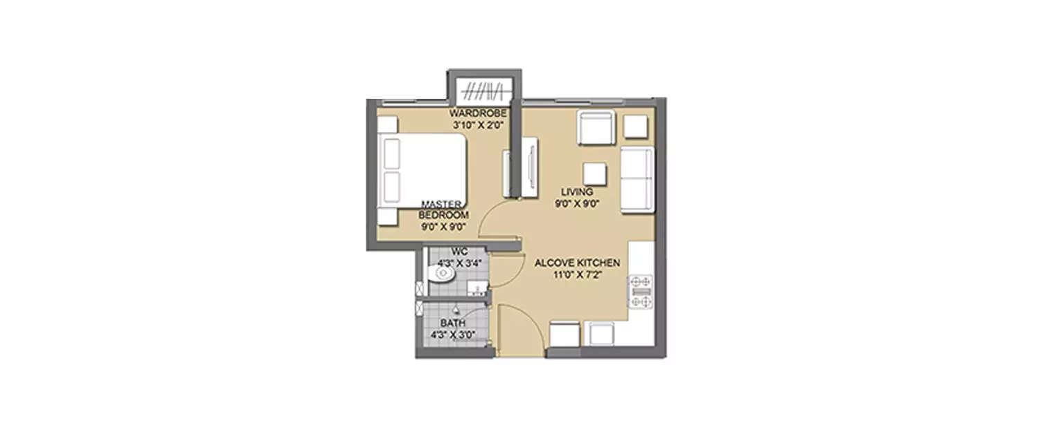 Floor plan for 1 BHK