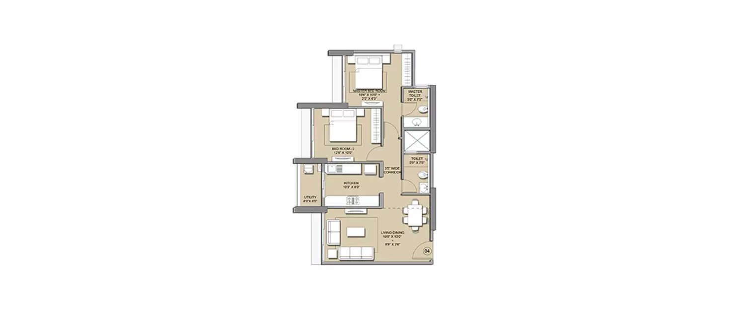 Floor plan for 2 BHK