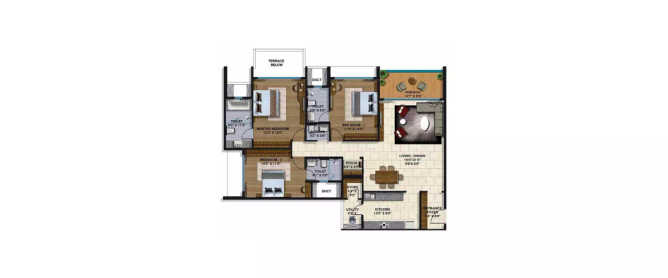 Lodha Group Estancia Gahunje - Floor plan 3 BHK 2070 Sq.ft