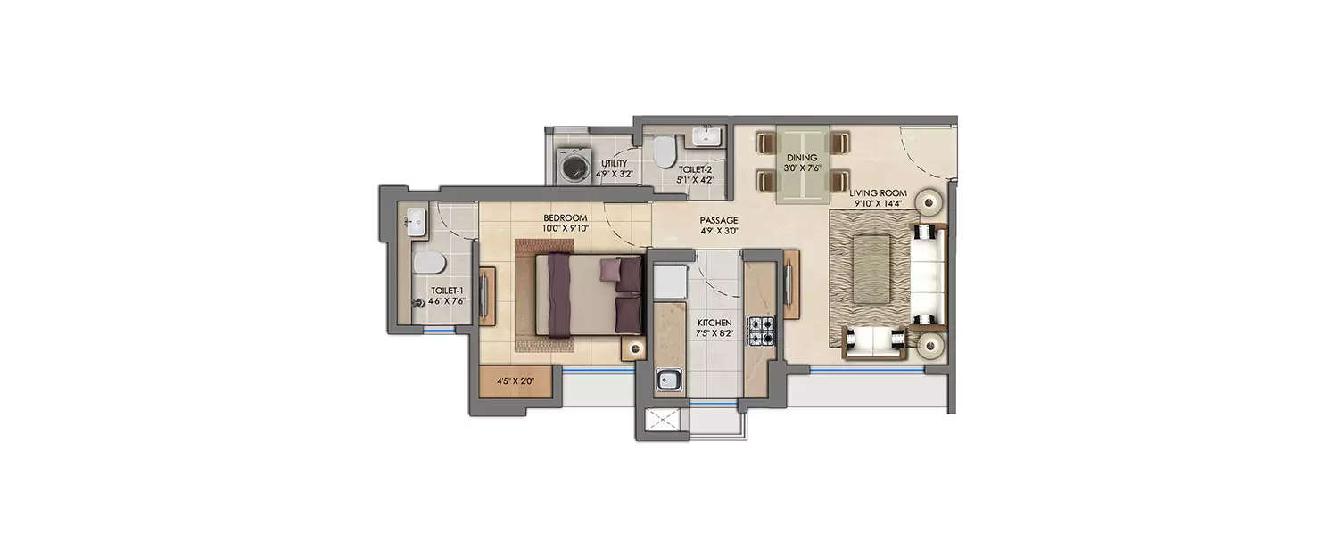 Floor plan for 1 BHK