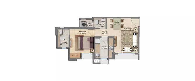 Lodha Casa Greenwood Kolshet - Floor plan 1 BHK 446 Sq.ft
