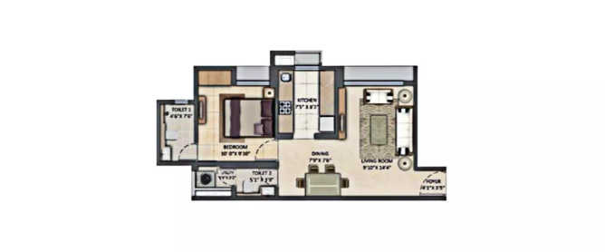 Lodha Codename Crown Jewel Majiwada - Floor plan 1 BHK 453 Sq.ft