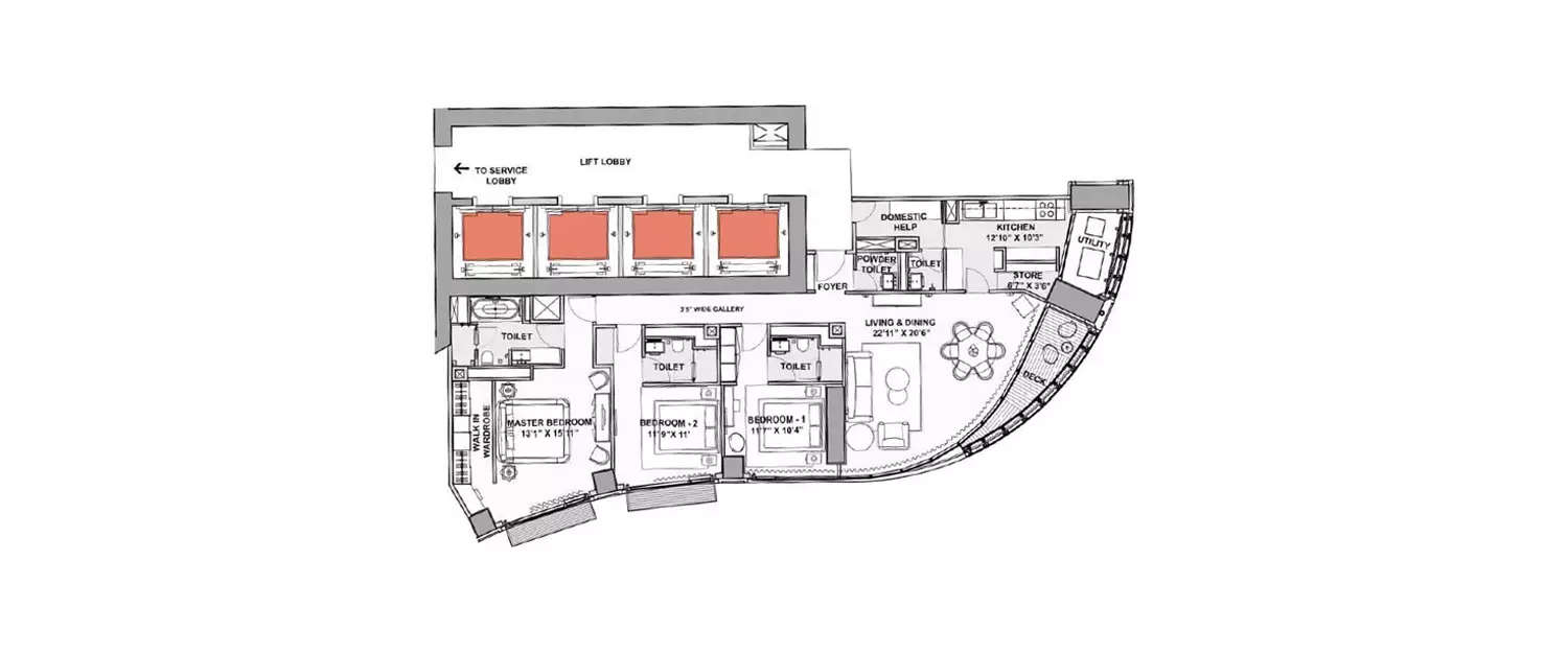 Floor plan for 3 BHK