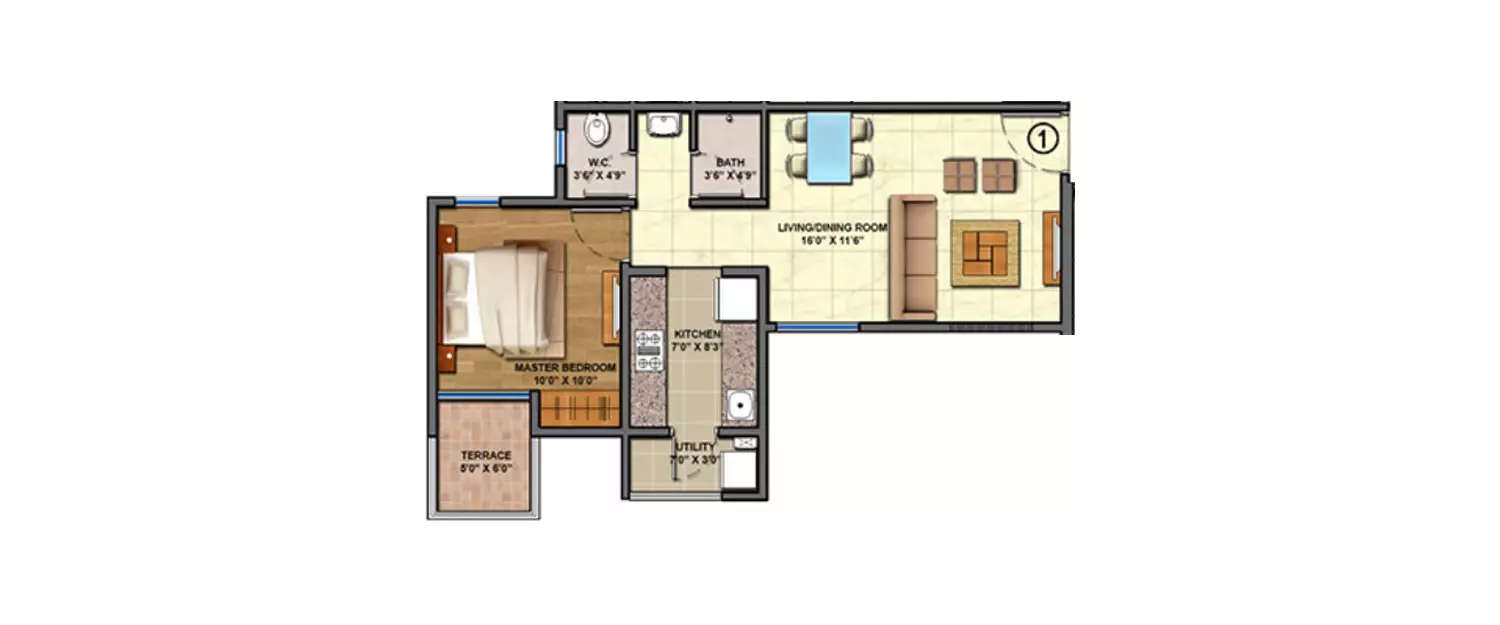 Floor plan for 1 BHK
