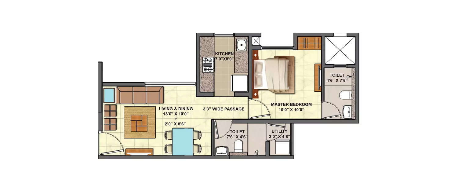 Floor plan for 1 BHK