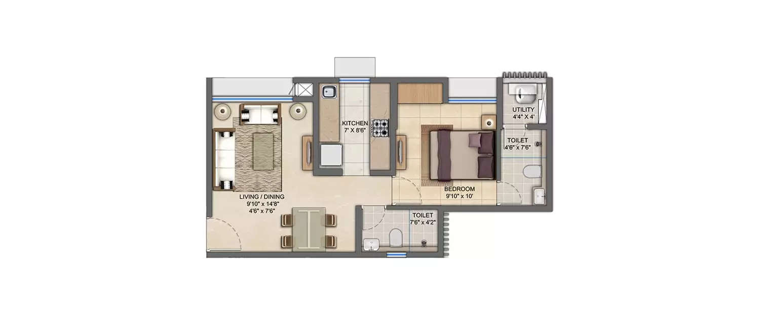 Floor plan for 1 BHK