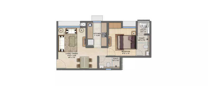 Lodha Prime Square Dombivali - Floor plan 1 BHK 567 Sq.ft