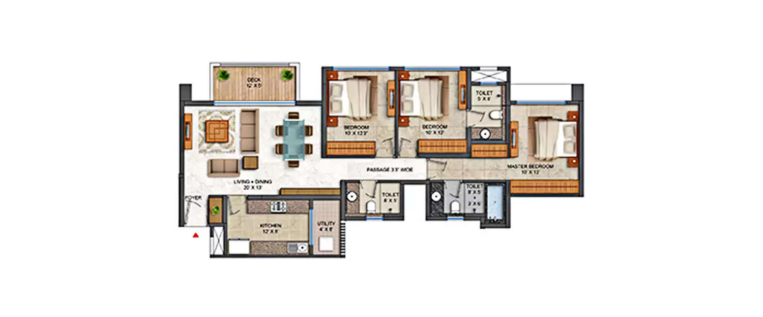 Floor plan for 3 BHK