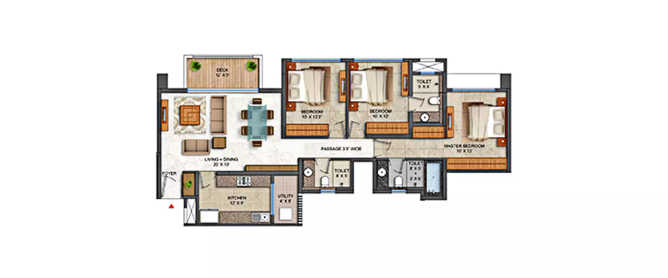 Lodha Trinity at Palava Dombivali - Floor plan 3 BHK 1045 Sq.ft