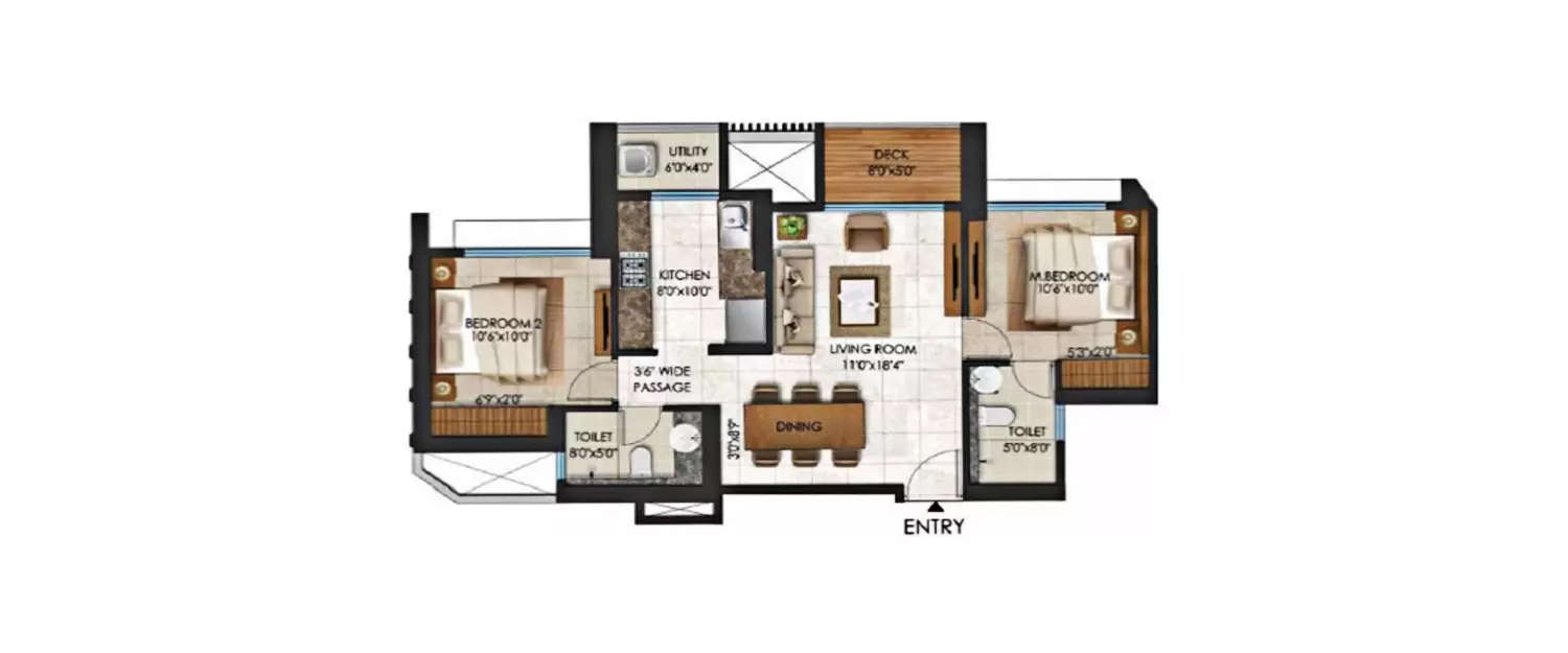 Floor plan for 2 BHK