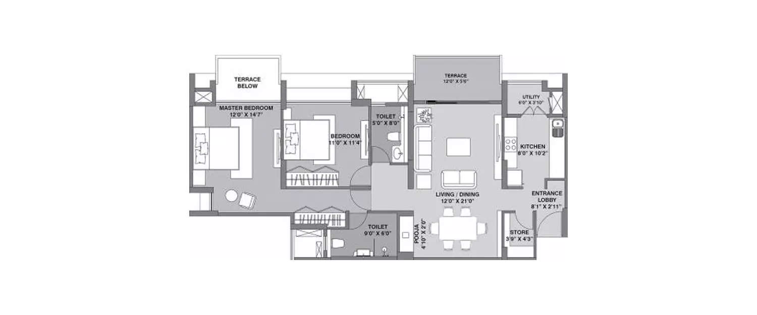 2 BHK Apartment 732 Sq.ft