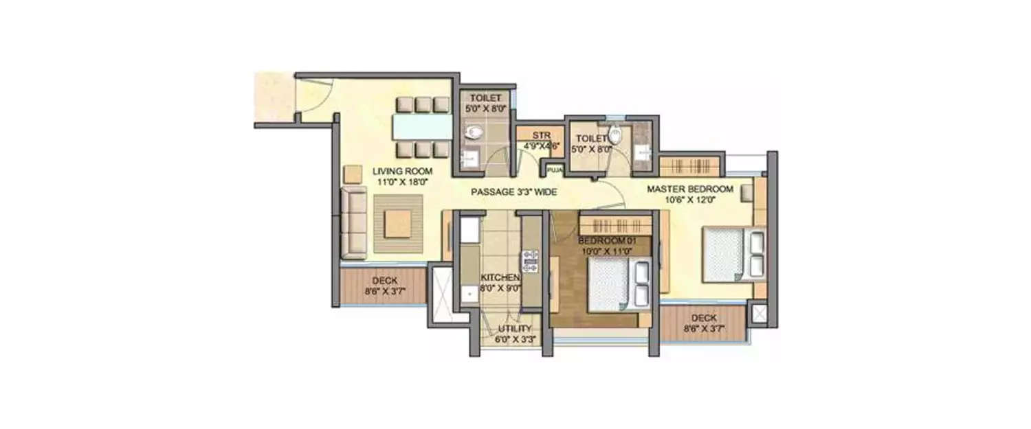 Floor plan for 2 BHK