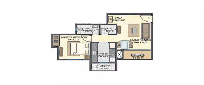 Lodha Palava Casario Gold Dombivali - Floor plan 1 BHK 639 Sq.ft