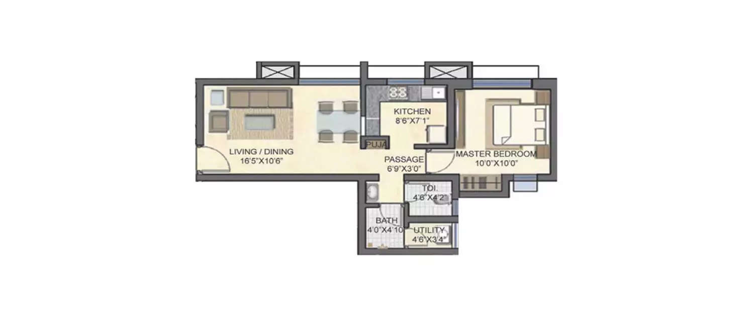 Floor plan for 1 BHK