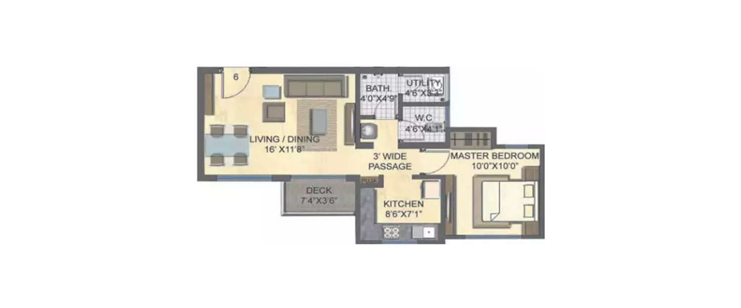 Floor plan for 1 BHK