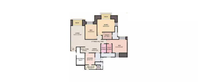 Hiranandani Bridgewood Egattur - Floor plan 3 BHK 1960 Sq.ft