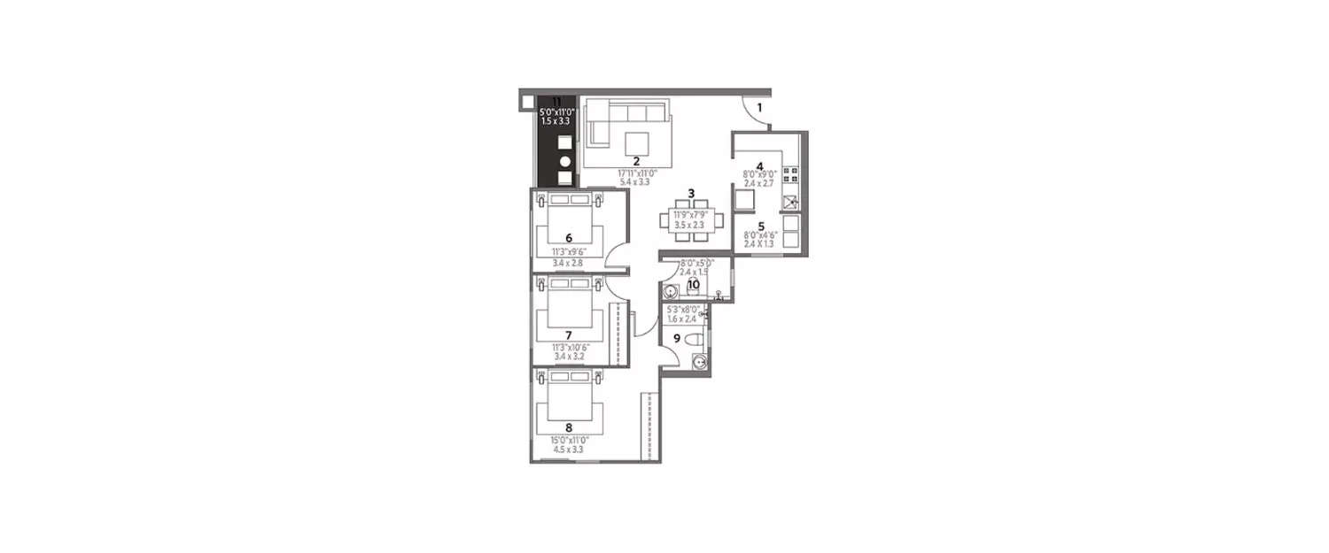 2.5 BHK Apartment 991 Sq.ft