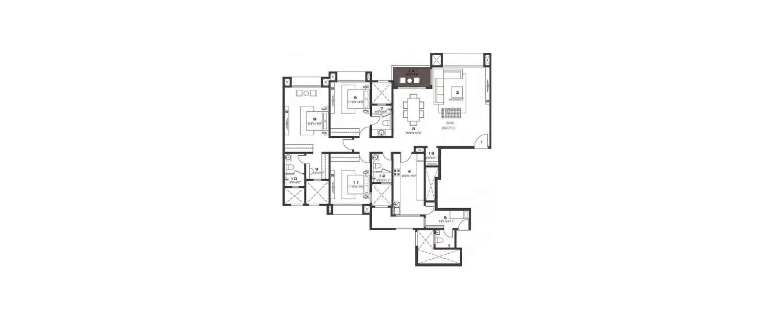 3 BHK Apartment 2240 Sq.ft