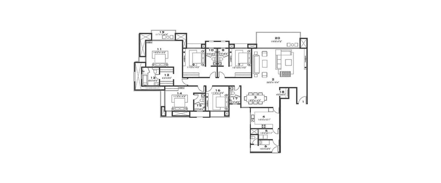 Floor plan for 5 BHK