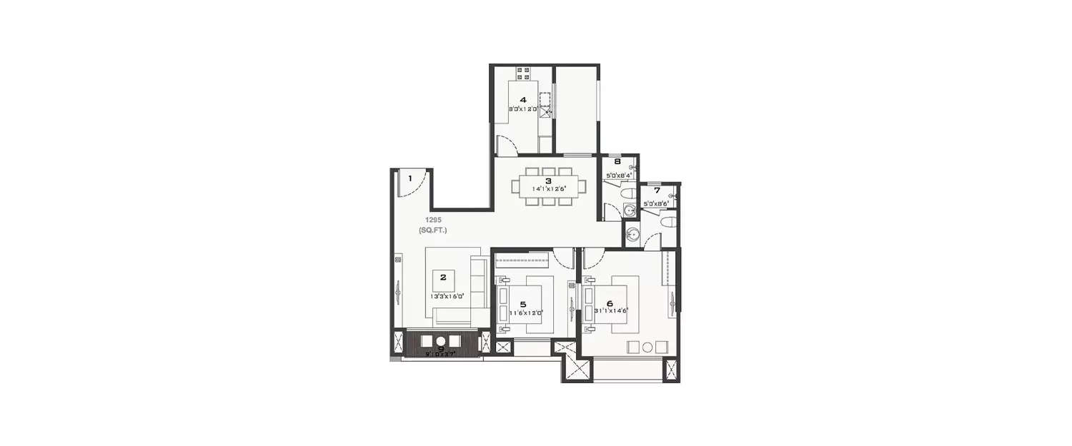 Floor plan for 2 BHK