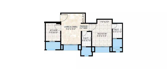 Hiranandani The Walk Ghodbunder Road - Floor plan 1 BHK 419 Sq.ft