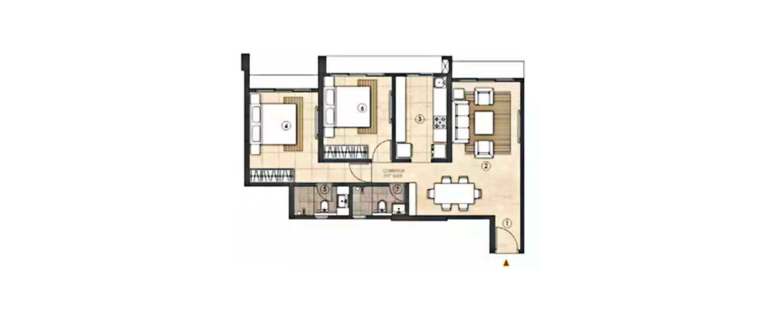 Floor plan for 2 BHK