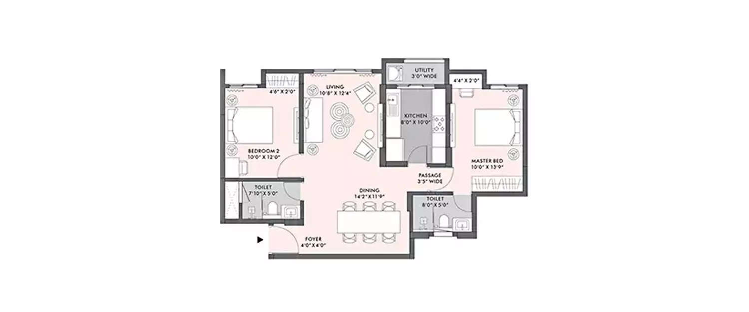 2 BHK Apartment 820 Sq.ft