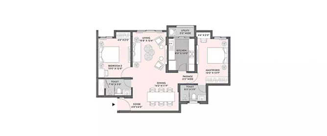 Lodha Trafalgar Square Kolshet Road - Floor plan 2 BHK 820 Sq.ft