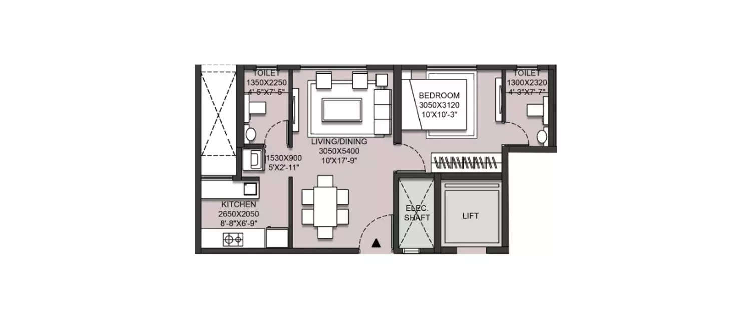 Floor plan for 1 BHK