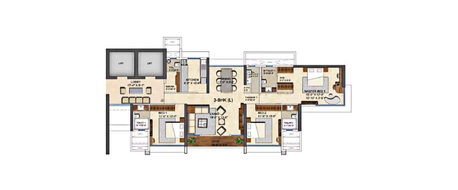 Floor plan for 3 BHK