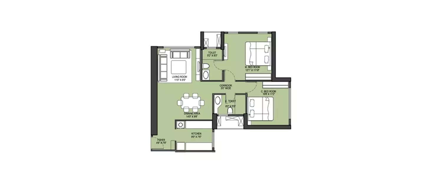 Floor plan for 2 BHK