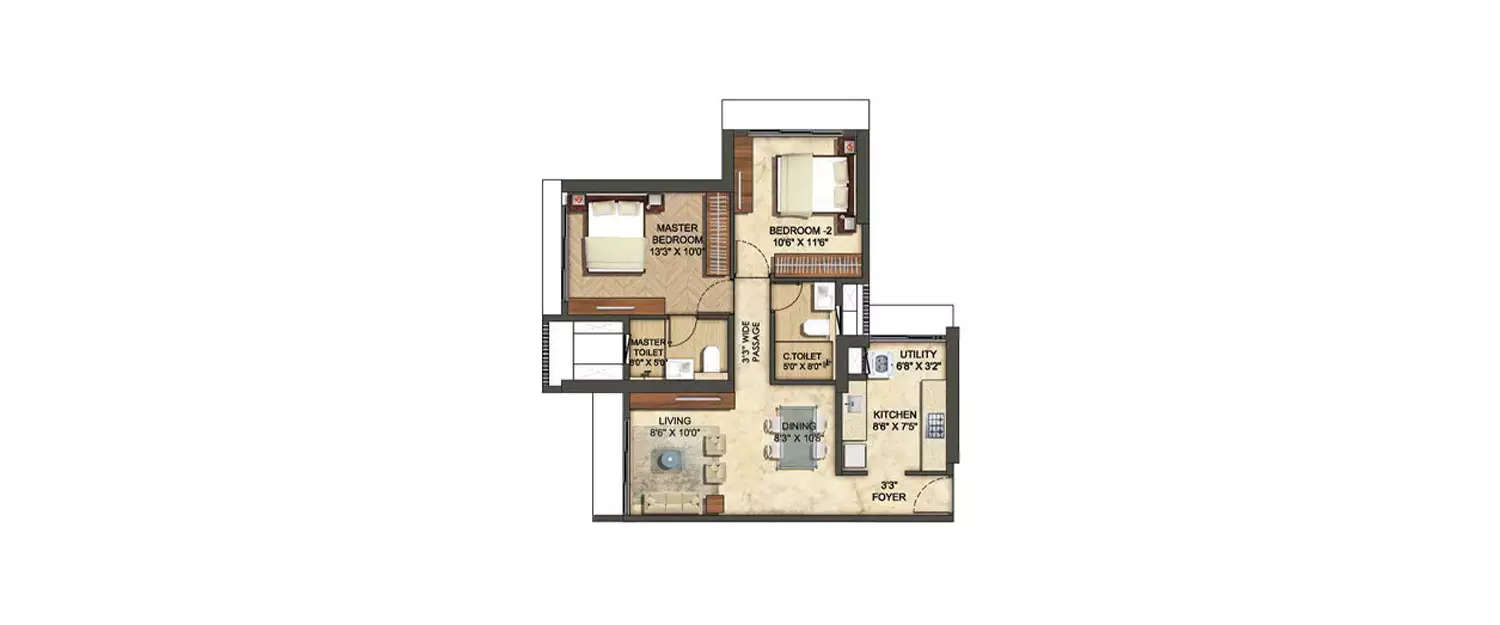 Floor plan for 2 BHK