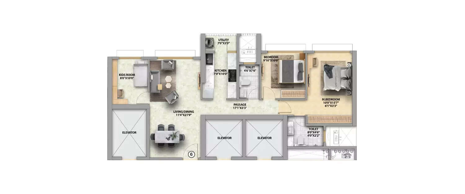 Floor plan for 3 BHK