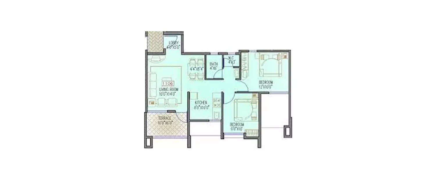 Floor plan for 2 BHK
