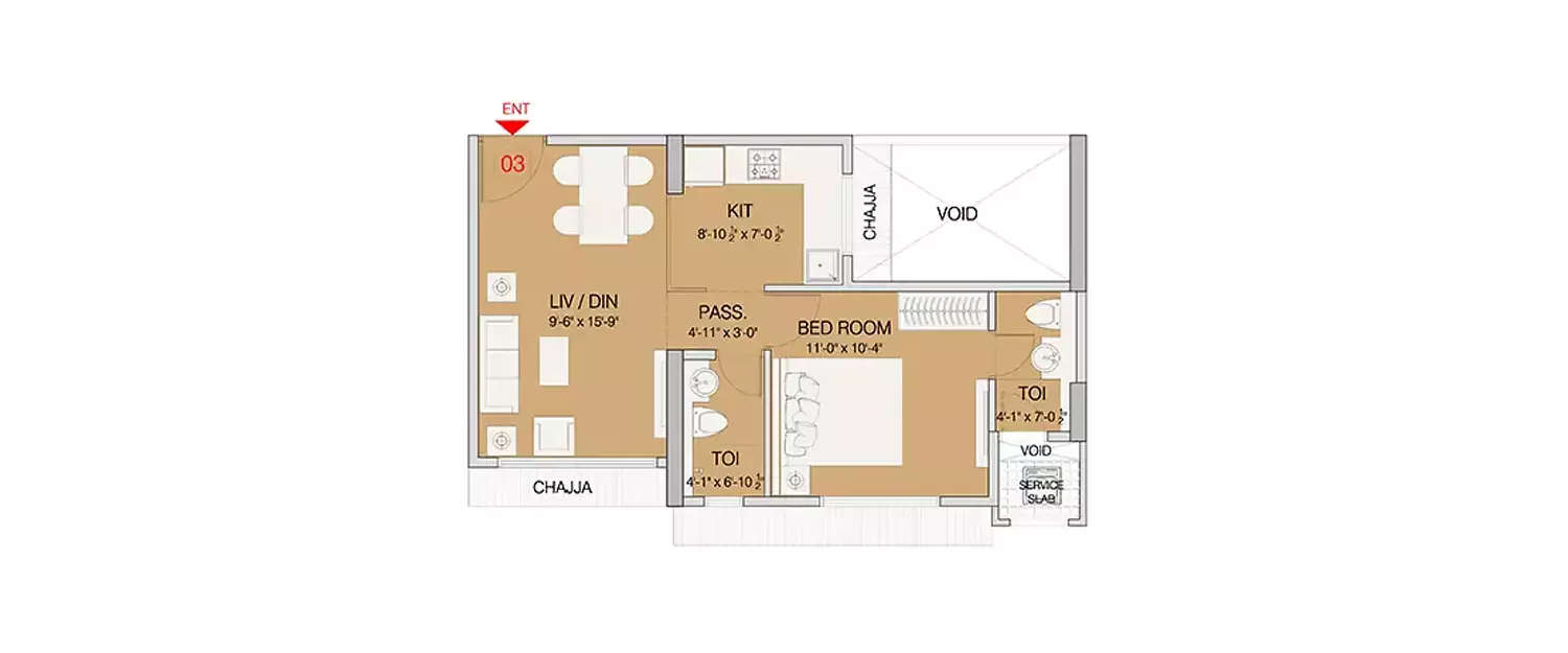 Floor plan for 1 BHK
